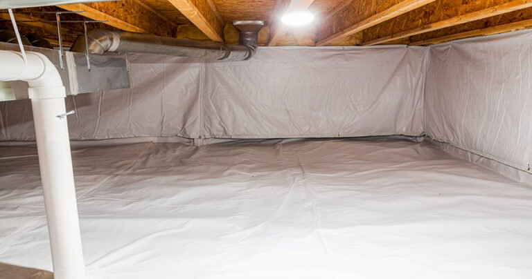 Encapsulated crawl space after moisture treatment